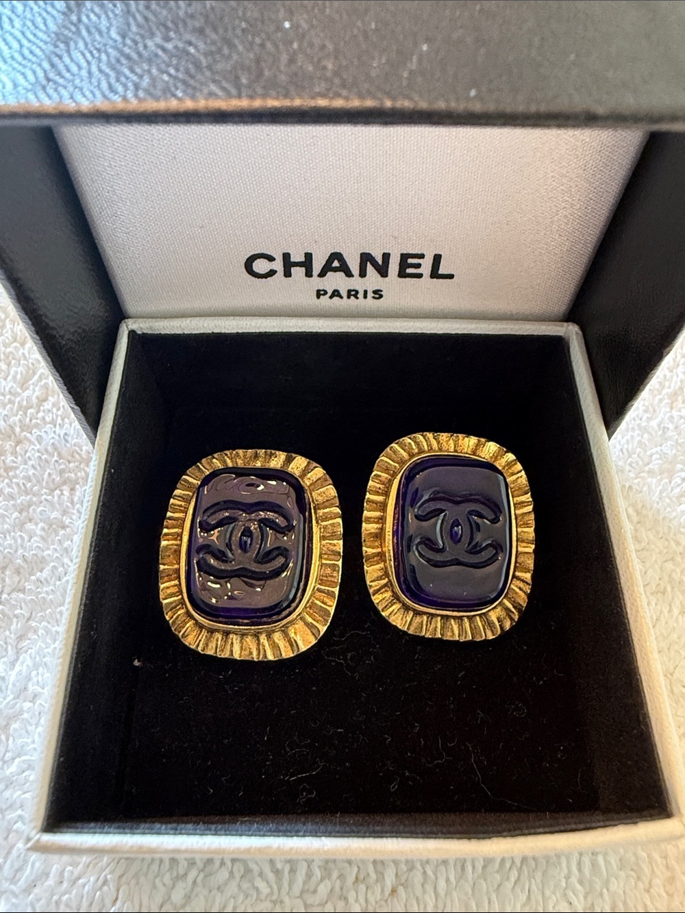 CHANEL Gold-Tone Cufflinks with Deep Purple CC Motif